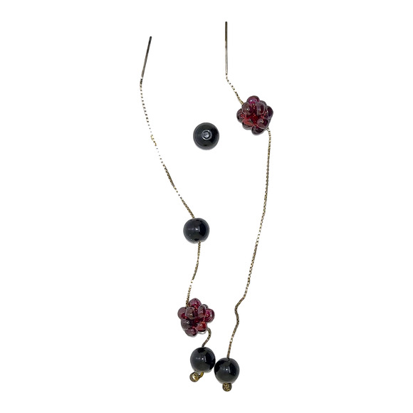 925 Sterling Silver Round Onyx and Garnet Beaded Pierced Ear Threaders Earrings - Picture 3 of 5